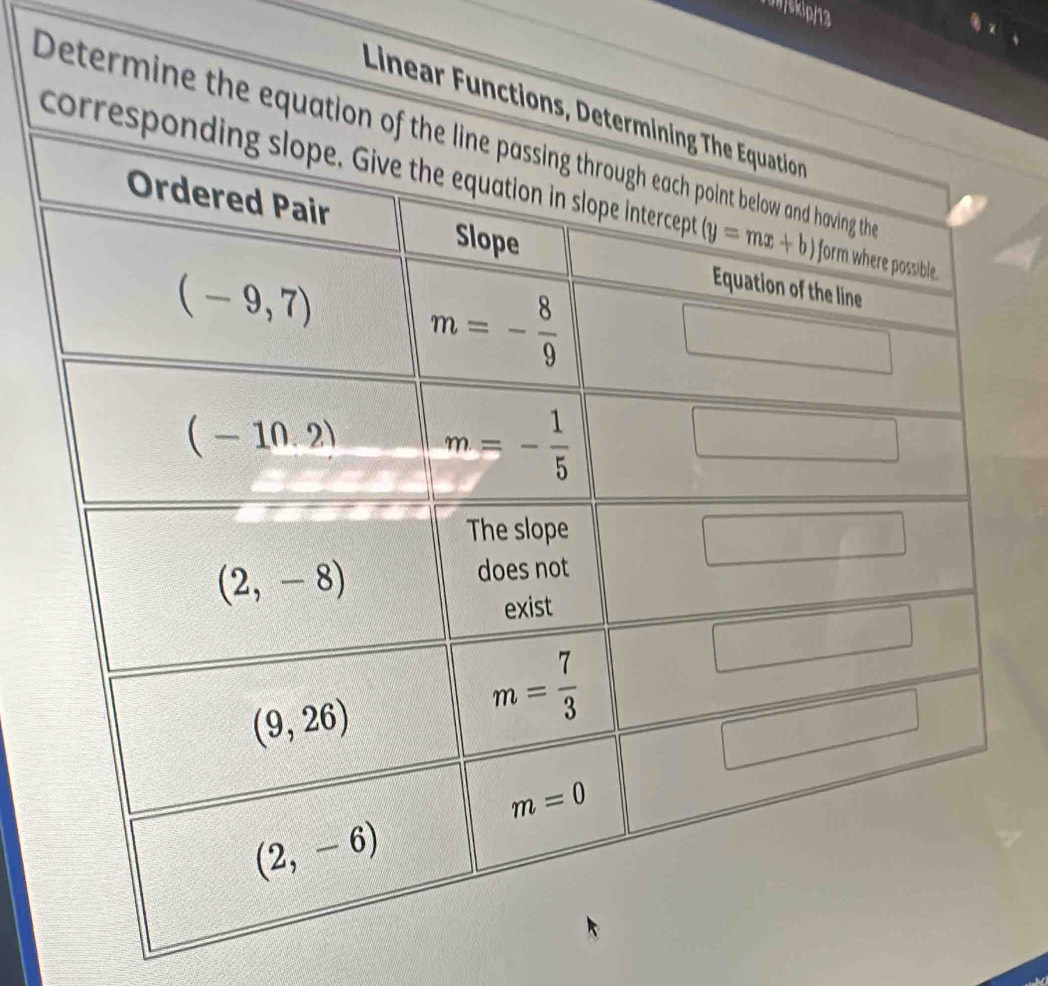 Linear Functions, Determ
Determine the equation of th
correspon