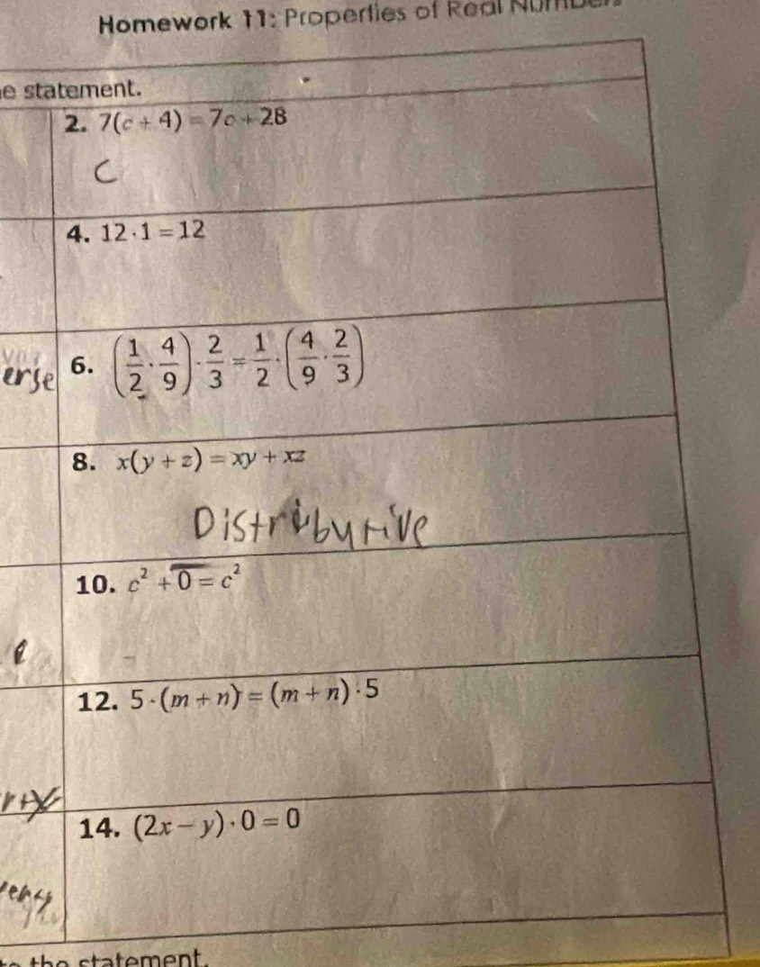 Homework 11: Properties of Real NUML
e st