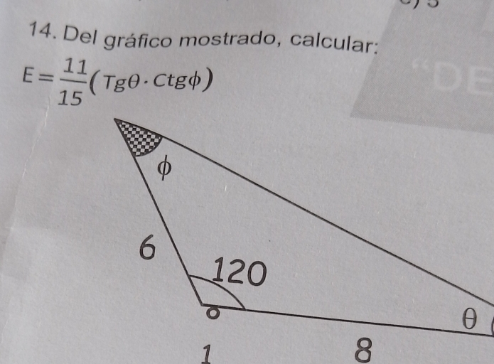 Del gráfico mostrado, calcular:
E= 11/15 (Tgθ · Ctgphi )