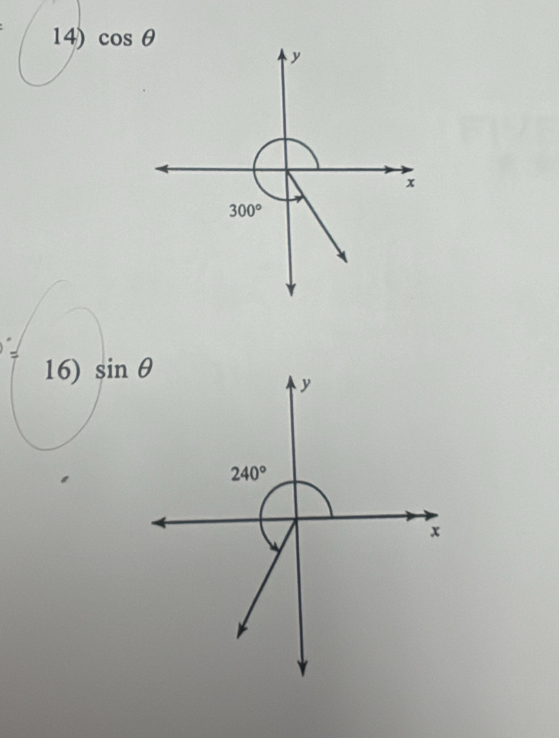 cos θ
y
x
300°
16) sin θ