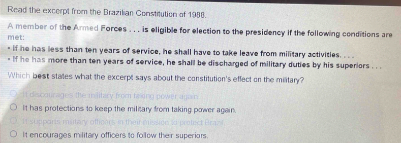 Solved: Read the excerpt from the Brazilian Constitution of 1988. A ...