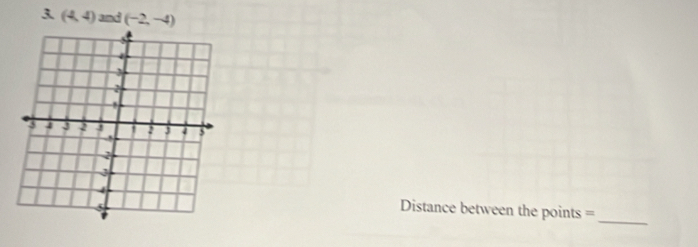 3 (4,4) and (-2,-4)
Distance between the points = 
_