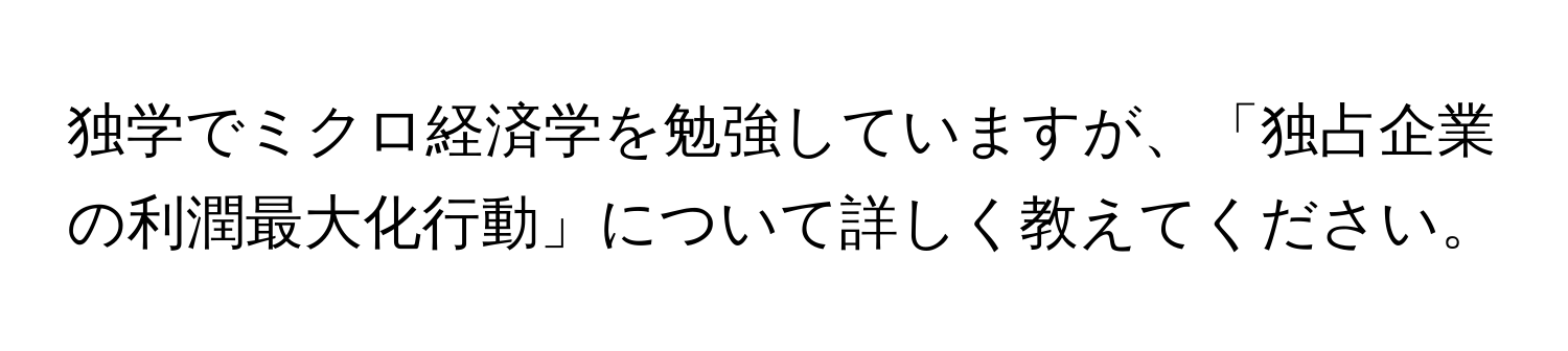 独学でミクロ経済学を勉強していますが、「独占企業の利潤最大化行動」について詳しく教えてください。