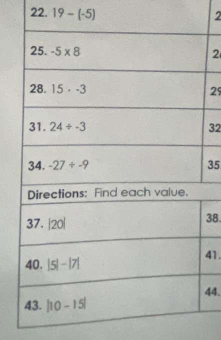 19-(-5) 2
2
29
32
35
38.
41.
44.