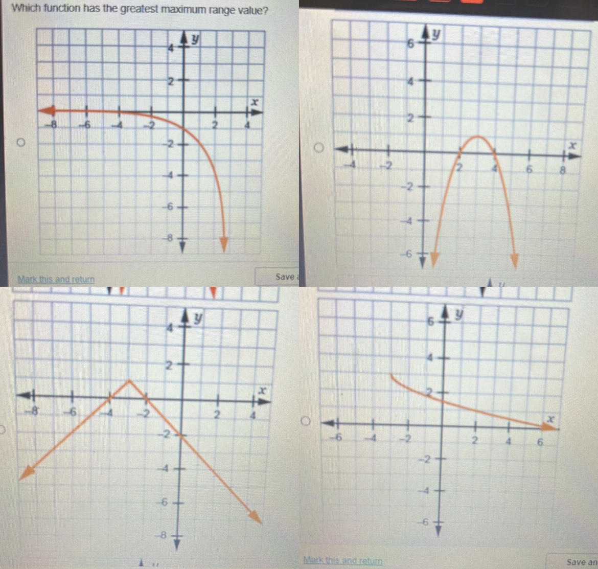 Solved: Which function has the greatest maximum range value? Mark this ...