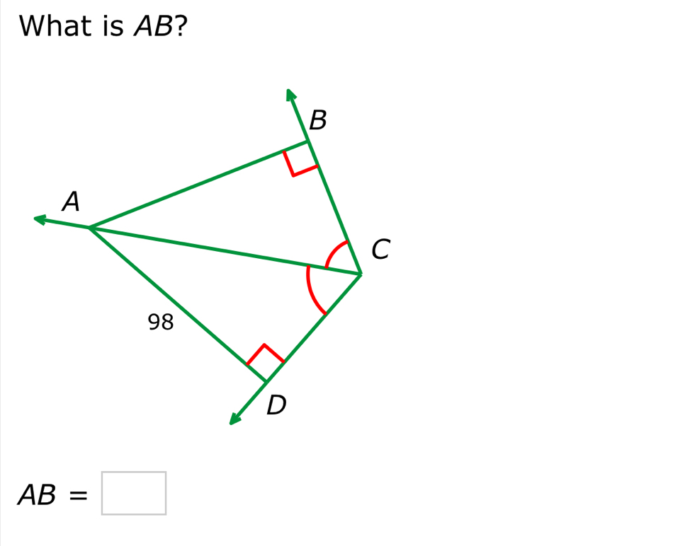 What is AB?
B
A
C
98
D
AB=□