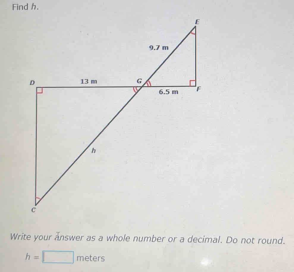 Find h. 
Write your answer as a whole number or a decimal. Do not round.
h=□ meters