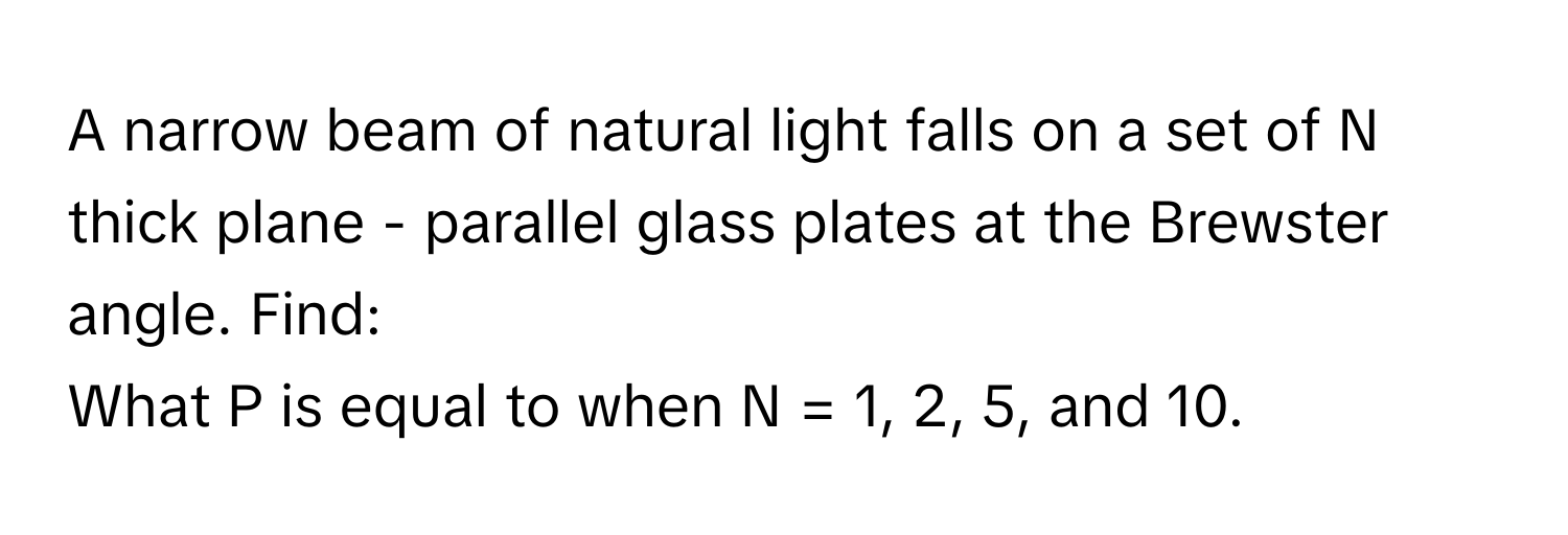 Solved: A narrow beam of natural light falls on a set of N thick plane ...