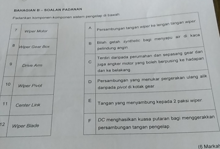 BAHAGIAN B - SOALAN PADANAN 
Padankan komponen-komponen s
1
1
n
12
(6 Markah