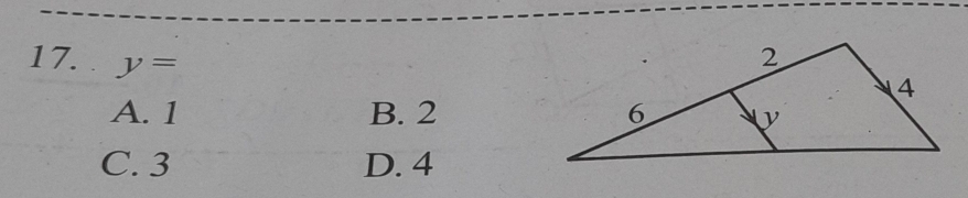 y=
A. 1 B. 2
C. 3 D. 4