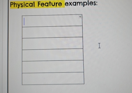 Physical Feature examples: