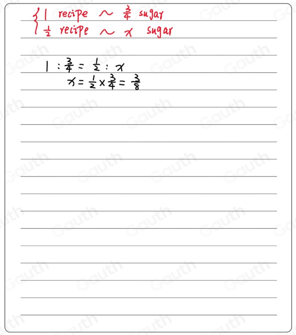 Solved: A recipe calls for ¾ cup of sugar. How much sugar should be ...