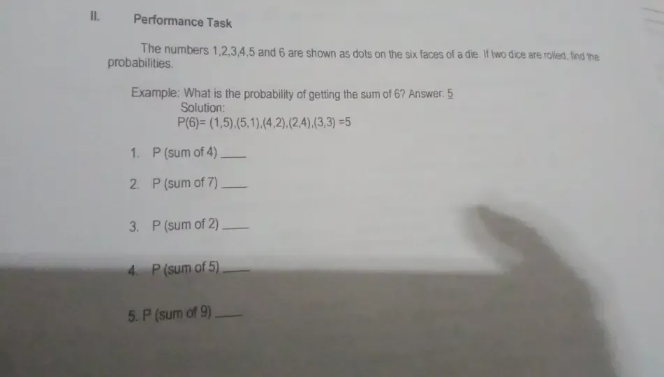Solved: Performance Task The numbers 1, 2, 3, 4, 5 and 6 are shown as ...