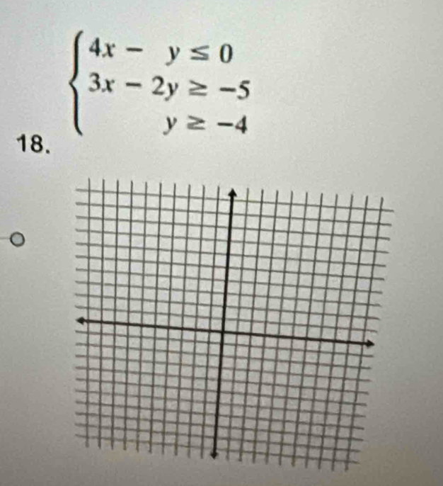 beginarrayl 4x-y≤ 0 3x-2y≥ -5 y≥ -4endarray.