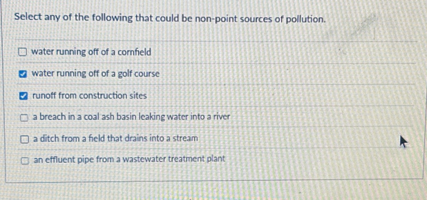 Solved: Select any of the following that could be non-point sources of ...