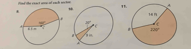 Find the exact area of each sector.
111
9