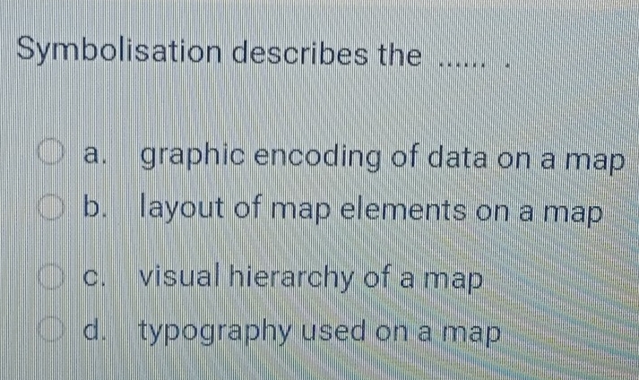 Solved: Symbolisation describes the_ a. graphic encoding of data on a ...