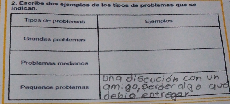 Escribe dos ejemplos de los tipos de problemas que se 
Indican.