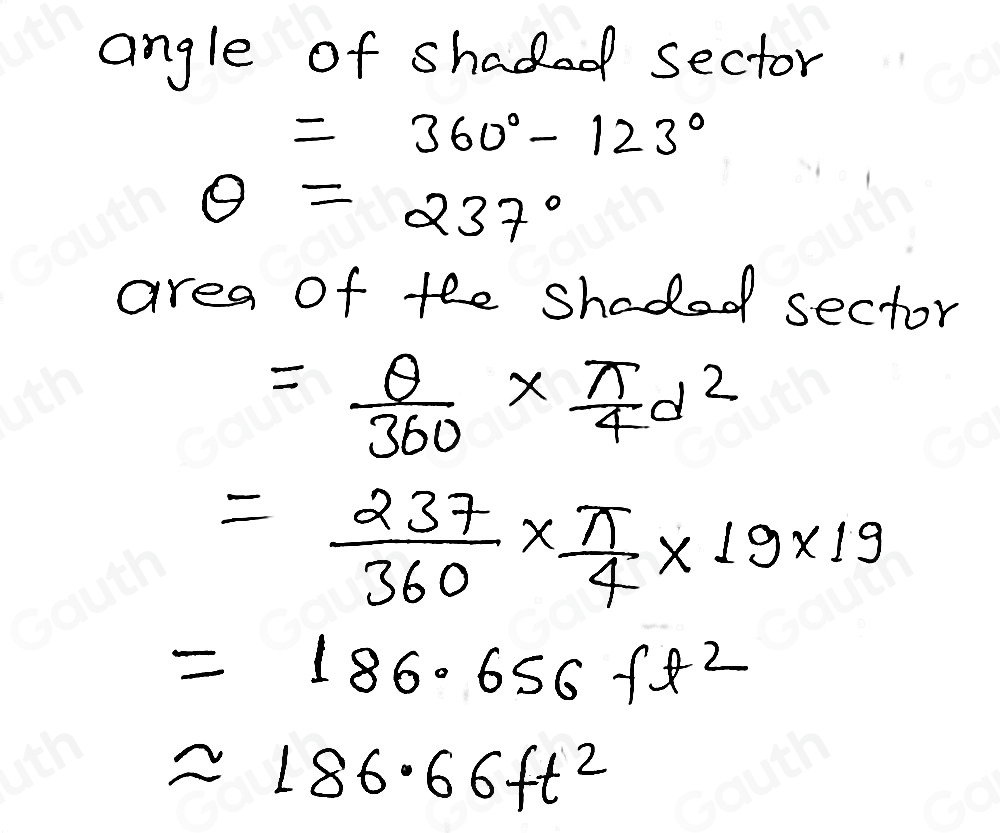 Solved find the area of the shaded sector a 746 63ft 2 b 96 87ft 2