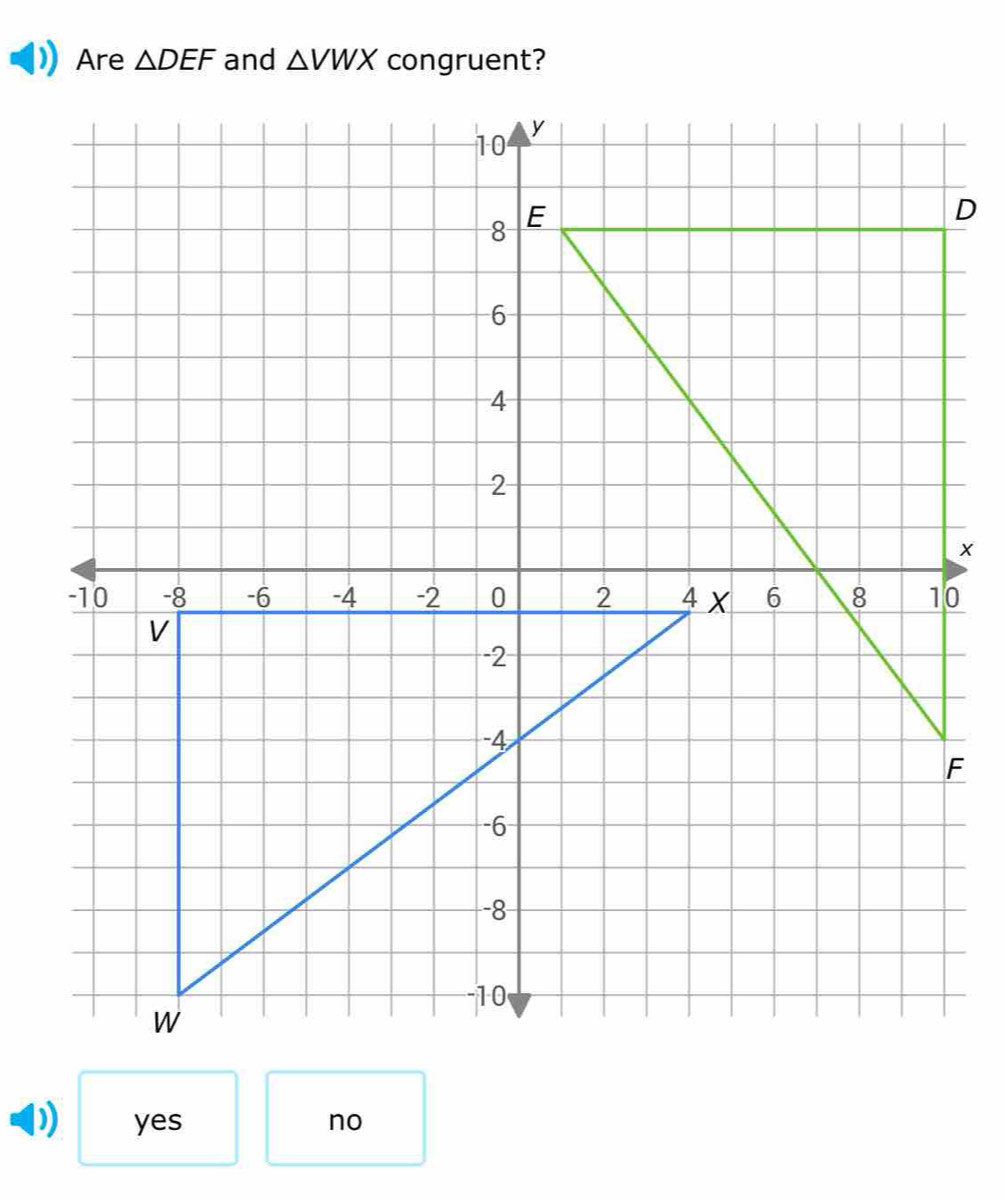 Are △ DEF and △ VWX
) yes no