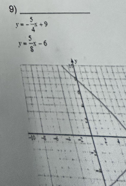 9)_
y=- 5/4 x+9
y= 5/8 x-6