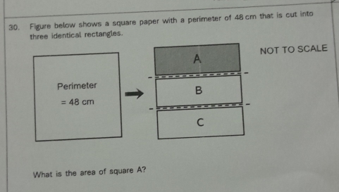 Solved: Figure below shows a square paper with a perimeter of 48 cm ...