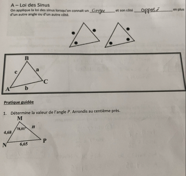 Solved: A - Loi des Sinus On applique la loi des sinus lorsqu’on ...