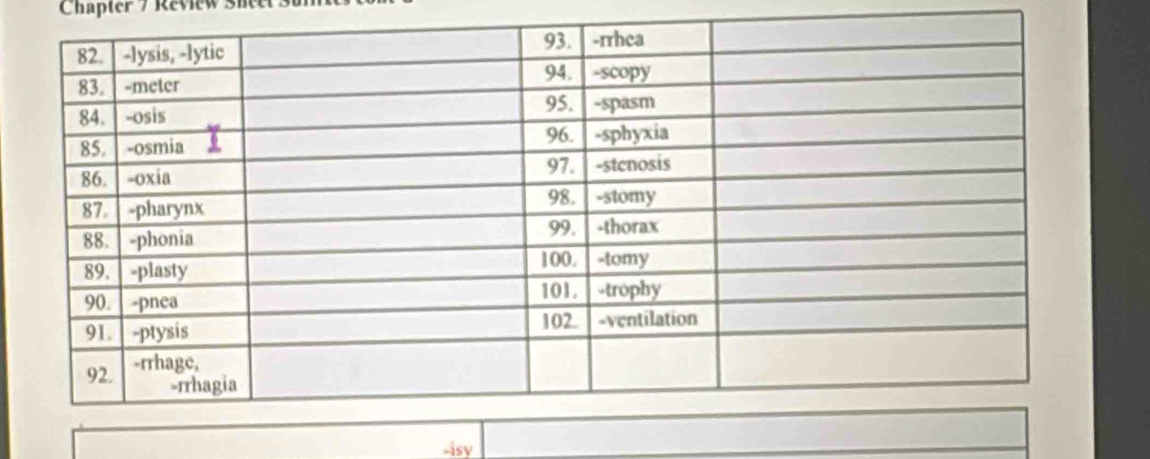 Chapter / Review Siee 
-isy