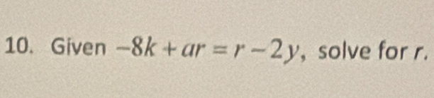 Given -8k+ar=r-2y