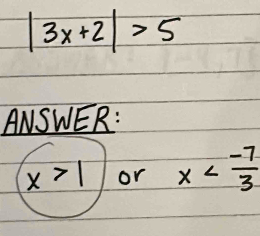 ANSWER:
x>1 or x