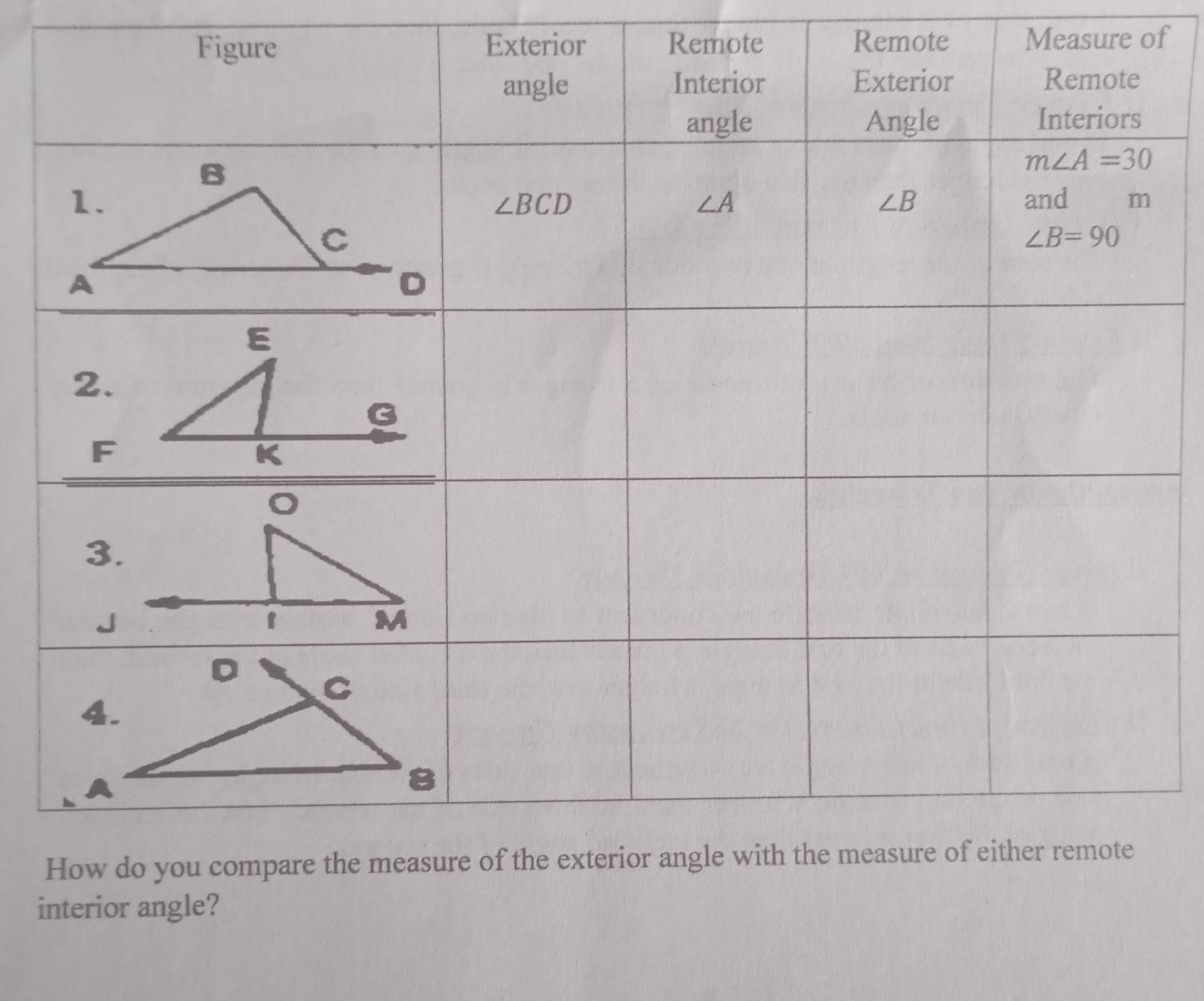 Exterior Remote Remote Measure of
interior angle?