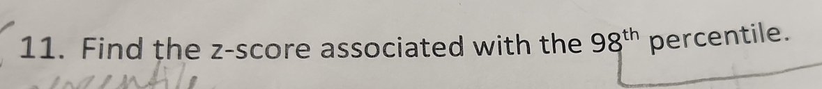Find the z-score associated with the 98^(th) percentile.