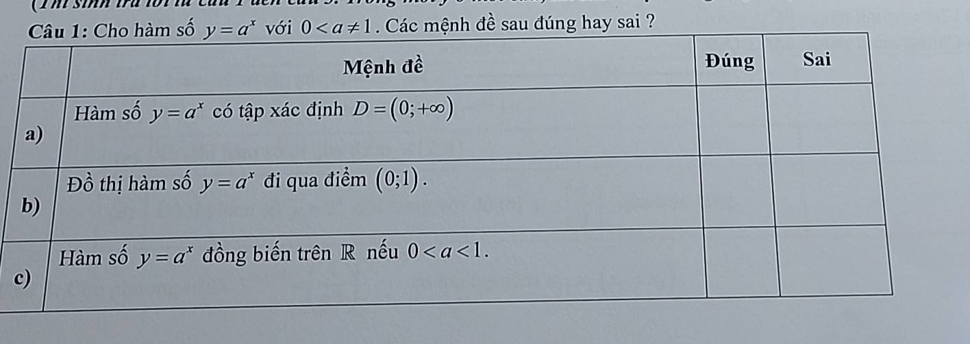 ( T m sinh tra lổ i
h đề sau đúng hay sai ?