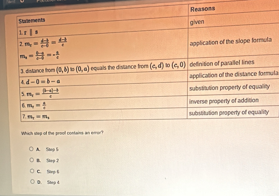 ula
A. Step 5
B. Step 2
C. Step 6
D. Step 4