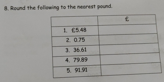 Round the following to the nearest pound.