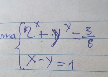 ohe beginarrayl 2^x+y^y= 3/8  x-y=1endarray.