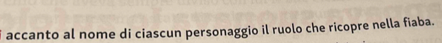 accanto al nome di ciascun personaggio il ruolo che ricopre nella fiaba.