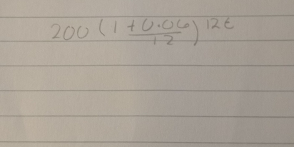 200(1+ (0.06)/12 )^12t