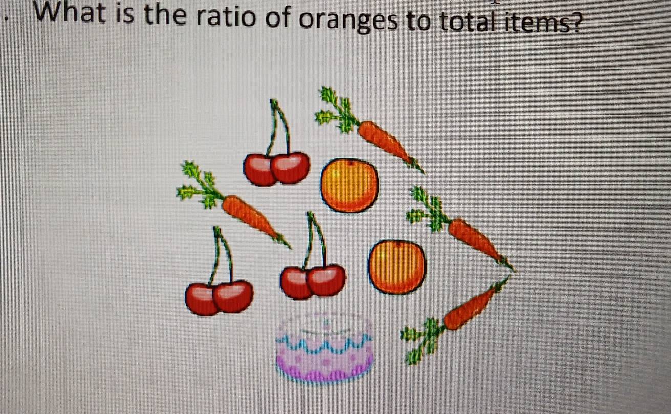 What is the ratio of oranges to total items?