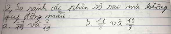 2, So nanh cac phan 2ó nau mà shōng
guy dong man!
b.
a.  (-1)/15  va  2/19   11/2  và  16/3 