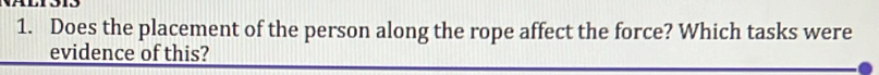 Does the placement of the person along the rope affect the force? Which tasks were 
evidence of this?