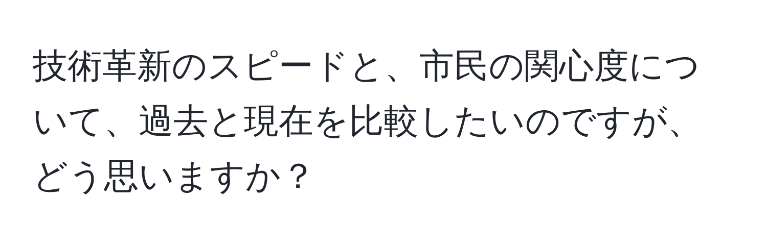 技術革新のスピードと、市民の関心度について、過去と現在を比較したいのですが、どう思いますか？