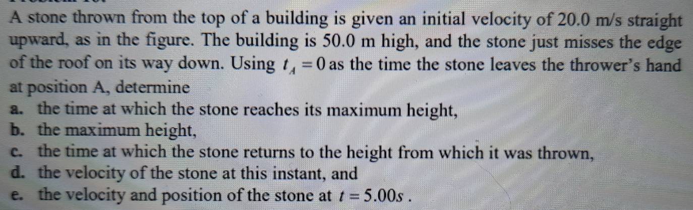 Solved: A stone thrown from the top of a building is given an initial ...