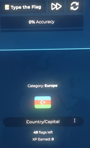 Type the Flag C
0% Accuracy 
Category: Europe 
C 
Country/Capital I
49 flags left 
XP Earned: 0