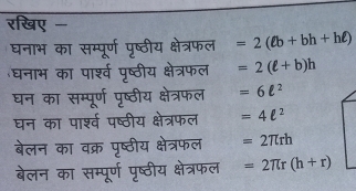 =2(2b+bh+hell )
श्व ८
=2(ell +b)h
सम्पूरण प
=6ell^2
मा्श्व पष्ठीय =4ell^2
=2π rh
वक्र पृष्ठ।
पण प =2π r(h+r)