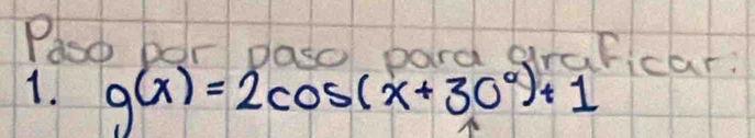 Pase por paso para graficar. 
1. g(x)=2cos (x+30°)+1