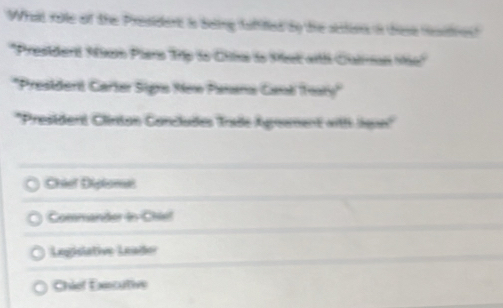 Whalt role of the President is being faffified do the scitens i dese fesfies!
''Presiderl Mium Piars Tp to Ciine to Mel ath Calman te
''Presidert Carter Signs New Panana Gent Taty''
''President Clintan Concudes Trade Ageament witl Jgnn
Chéet Diplomet
Commanão do Châet
Legidative Leader
Chief Executive