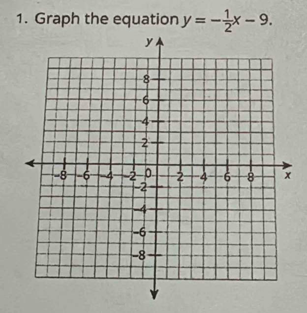 Graph the equation y=- 1/2 x-9.