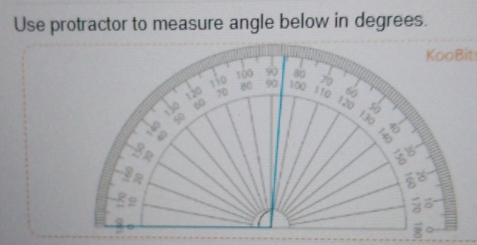 Use protractor to measure angle below in degrees. 
KooBit: