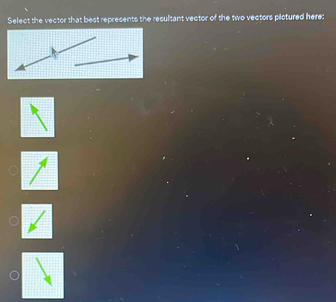 Solved: Select the vector that best represents the resultant vector of ...